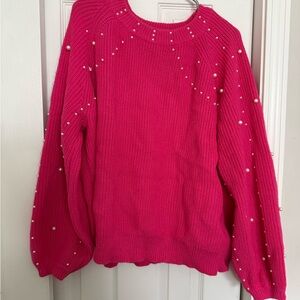 Women's Pink Sweater with Pearl Accents